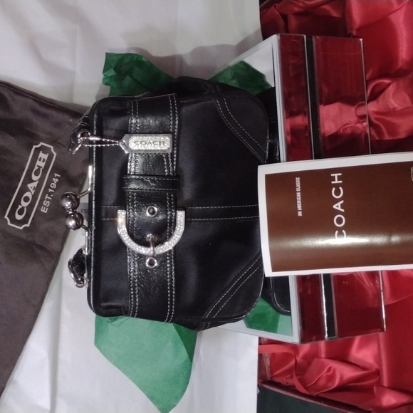 COACH Satin & Leather Rhinestone Swarovski Crystal Buckle Satin Lined NWT - Picture 10 of 10